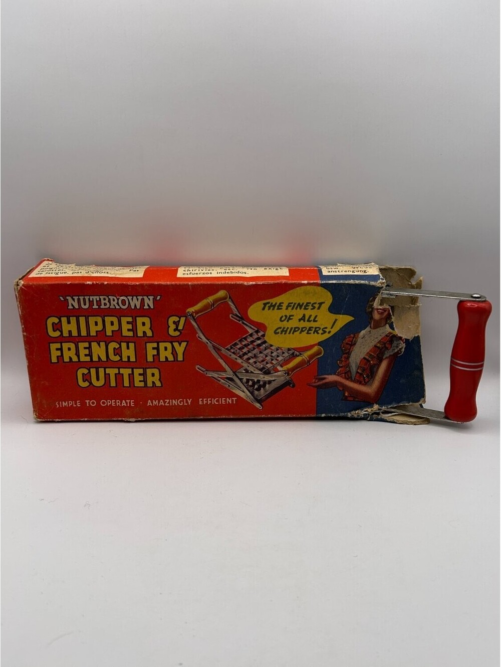 Vintage Nutbrown Potato Chipper French Fry Cutter Red Wood Handles England w